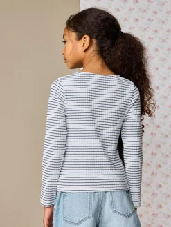 Sale Next White Stripe Long Sleeve Ribbed Cardigan (3-16yrs)