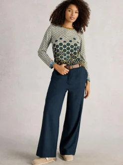 Outlet White Stuff Belle Tweedy Wide Leg Trousers Blue