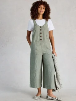 Sale White Stuff Viola Linen Dungaree Green