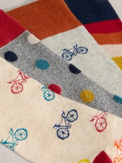 White Stuff Grey Bike Pattern Ankle Socks 4 Pack^ Socks|Socks