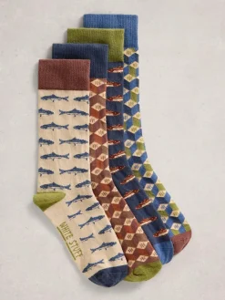 White Stuff Natural Bike Pattern Ankle Socks 4 Pack^ Socks|Socks