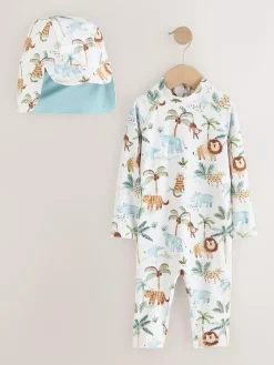 Clearance Next Sunsafe Swimsuit and Hat Set (3mths-7yrs) White