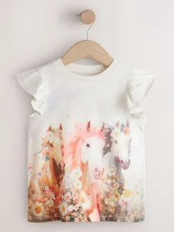 Discount Next White Unicorn Frill Sleeve T-Shirts 3 Pack (3-16yrs)