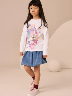 Next White Unicorn Print Long Sleeve Sequin Top (3-16yrs)^ Nightwear|T-Shirts