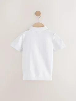 Next 100% Cotton Knitted Zip Neck Polo Shirt (3mths-7yrs) White Vertical Stripe