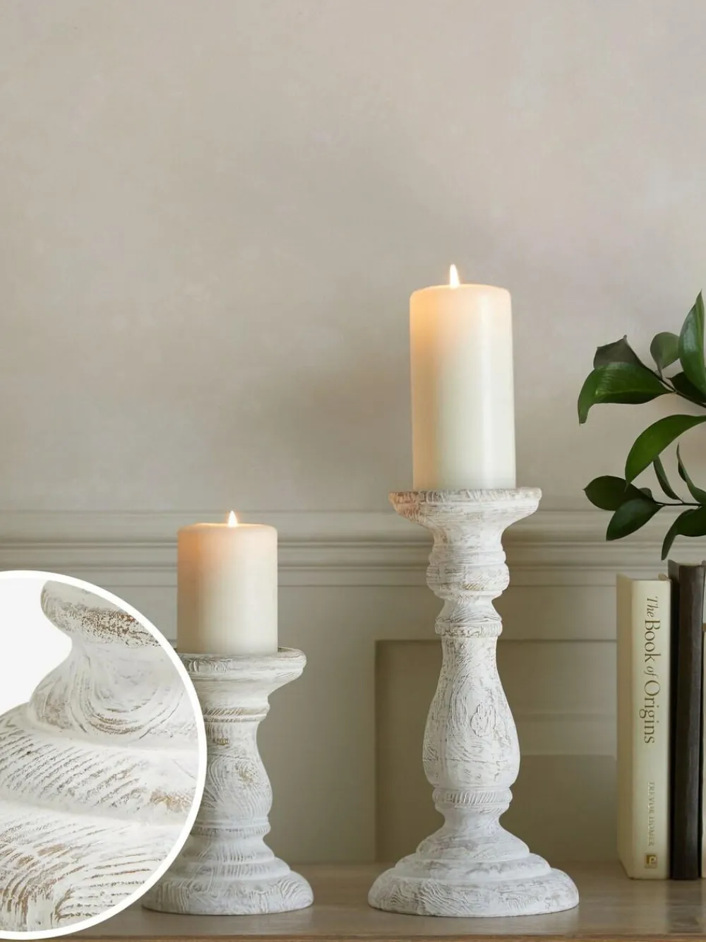 Next White Wash Pillar Candle Holder^ Candle Holders & Lanterns
