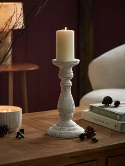 Next White Wash Pillar Candle Holder^ Candle Holders & Lanterns
