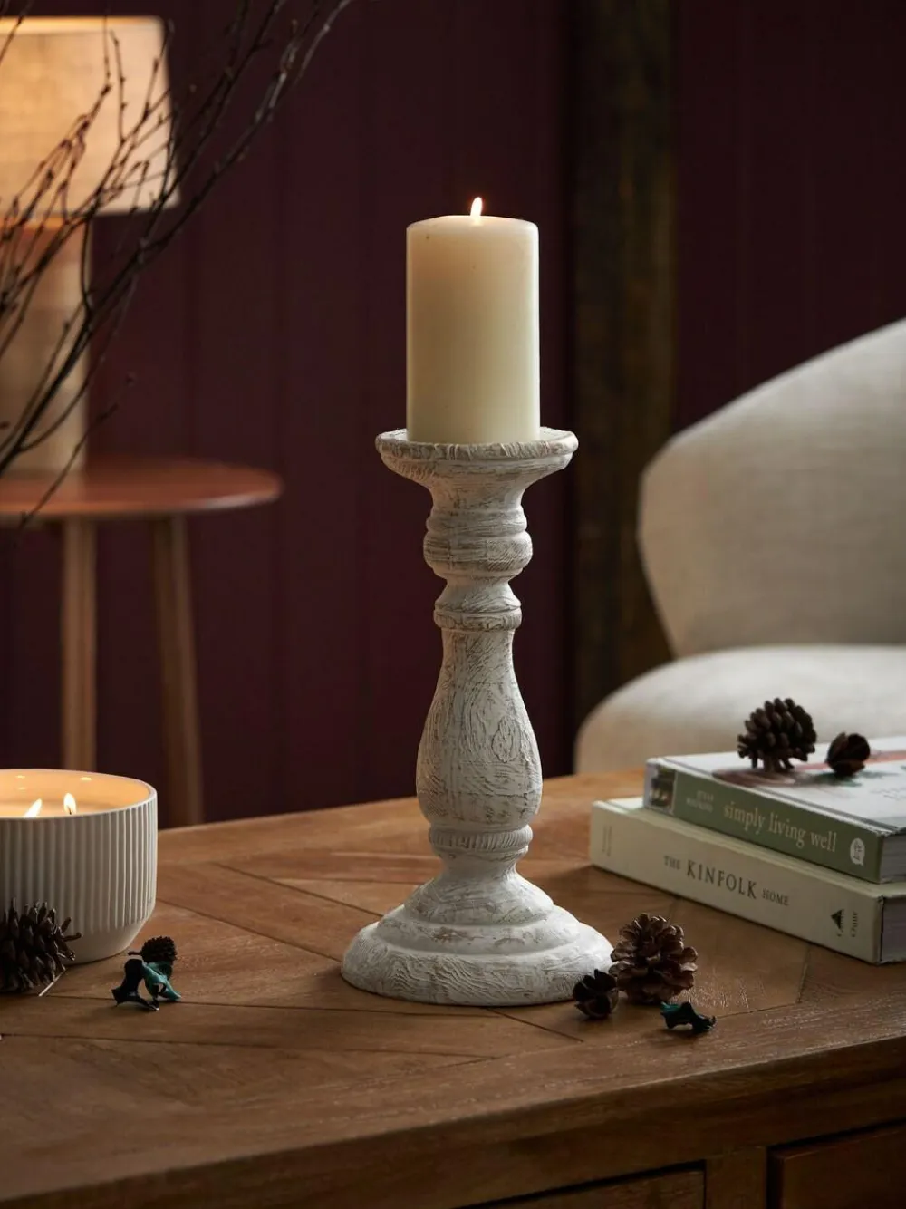 Next White Wash Pillar Candle Holder^ Candle Holders & Lanterns