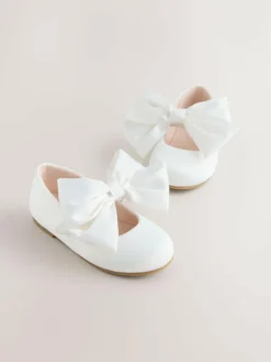 Next White Wide Fit (G) Bow Satin Flower Occasion Mary Jane Shoes^ Shoes|Occasionwear