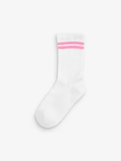 Sale Next White with fluorescent stripe 3 Pack Cotton Rich Cushioned Sole Ankle Socks