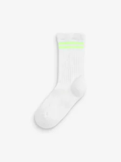 Sale Next White with fluorescent stripe 3 Pack Cotton Rich Cushioned Sole Ankle Socks
