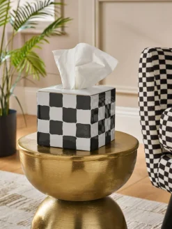 New Next White/Black Check Ceramic Tissue Box