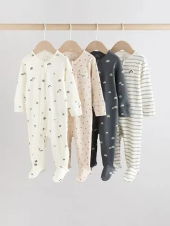 Outlet Next White/Black Two Way Zip Baby Sleepsuits 4 Pack (0mths-2yrs)