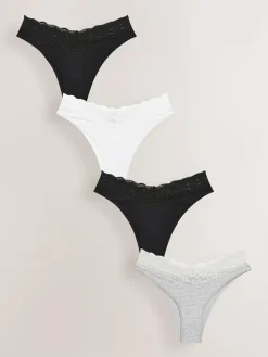 Next Extra High Leg Cotton Lace Knickers 4 Pack^Women Panties