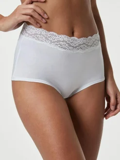 Next White/Black/Grey Full Brief Cotton Lace Knickers 4 Pack^Women Panties