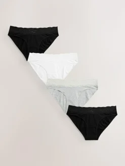 Next White/Black/Grey High Leg Cotton Lace Knickers 4 Pack^Women Panties