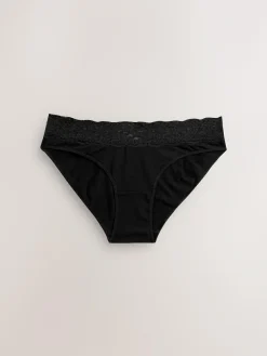 Next White/Black/Grey High Leg Cotton Lace Knickers 4 Pack^Women Panties