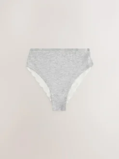 Next White/Black/Grey High Rise High Leg Cotton Lace Knickers 4 Pack^Women Panties|All Lingerie