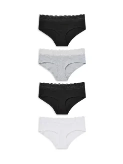 Hot Next White/Black/Grey Short Cotton Lace Knickers 4 Pack