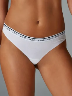 Best Next Thong Cotton Logo Knickers 4 Pack White/Black/Grey