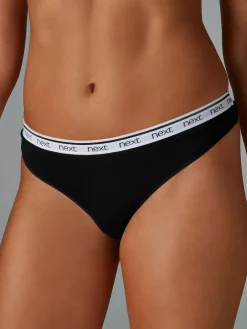 Best Next Thong Cotton Logo Knickers 4 Pack White/Black/Grey