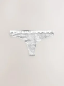 Best Next Thong Cotton Logo Knickers 4 Pack White/Black/Grey