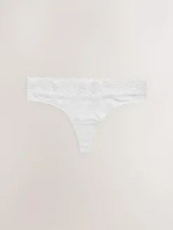 Next White/Black/Grey Thong Cotton Lace Knickers 4 Pack^Women All Lingerie|Panties