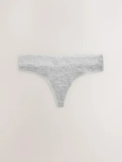 Next White/Black/Grey Thong Cotton Lace Knickers 4 Pack^Women All Lingerie|Panties