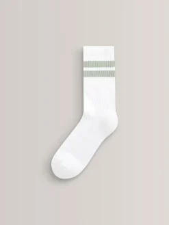 Best Next White/Blue Cushioned Footbed Cotton Rich Ribbed Tipped Socks 5 Pack