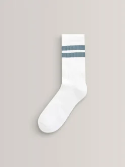 Best Next White/Blue Cushioned Footbed Cotton Rich Ribbed Tipped Socks 5 Pack