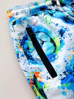 Clearance Next White/Blue Football Printed Swim Shorts (3-16yrs)