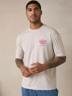 Hot Next Graphic Short Sleeve Jersey Pyjamas Set White/Blue