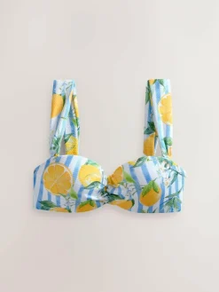 Next White/Blue Pique Stripe Lemon Print Wired Bandeau Bikini Top^Women Swimwear