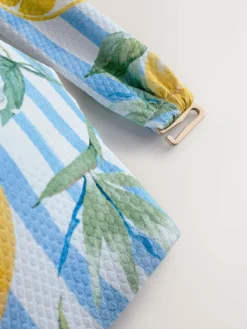 Next White/Blue Pique Stripe Lemon Print Wired Bandeau Bikini Top^Women Swimwear