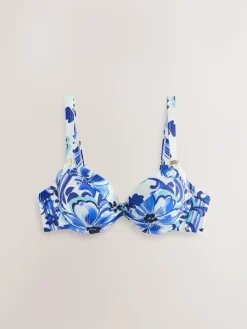Next White/Blue Porcelain Shaping Padded Wired Bikini Top^Women Swimwear