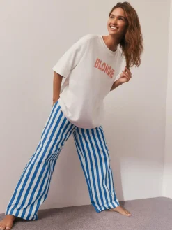 Next White/Blue Stripe Blondie Short Sleeve Pyjamas^Women Pyjamas
