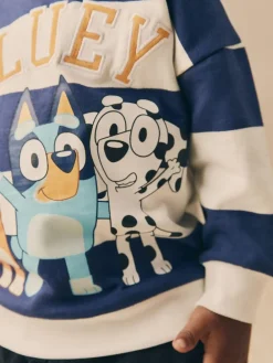 Next White/Blue Stripe Bluey Crew Neck Cotton Sweatshirt (12mths-8yrs)^BOY Sweatshirts & Hoodies
