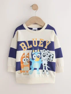 Next White/Blue Stripe Bluey Crew Neck Cotton Sweatshirt (12mths-8yrs)^BOY Sweatshirts & Hoodies