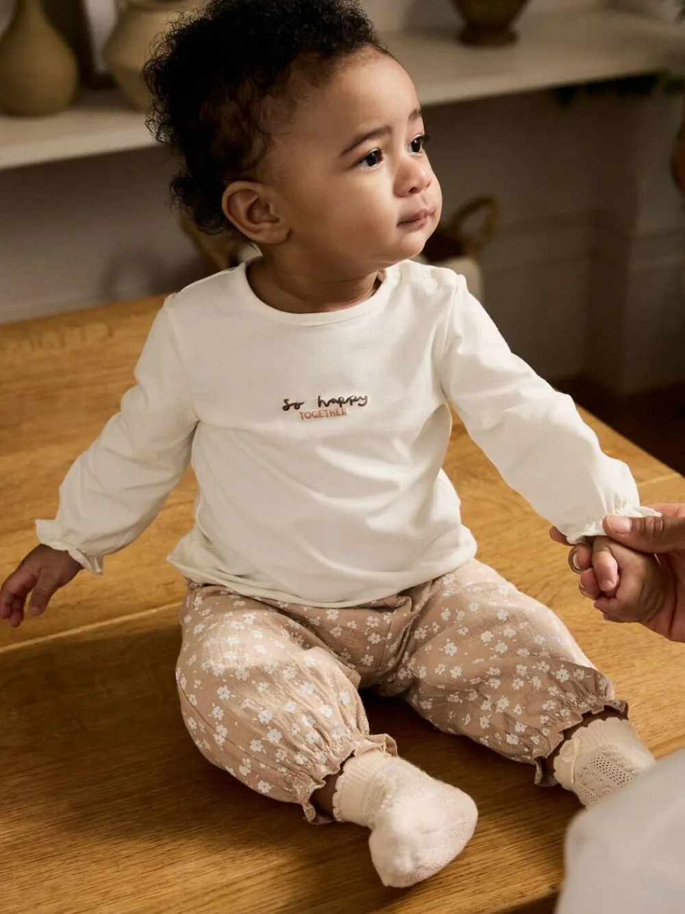 Next White/Brown Baby Long Sleeve Top and Trousers Set 2 Piece (0mths-2yrs)^ Tops|Cosy Club