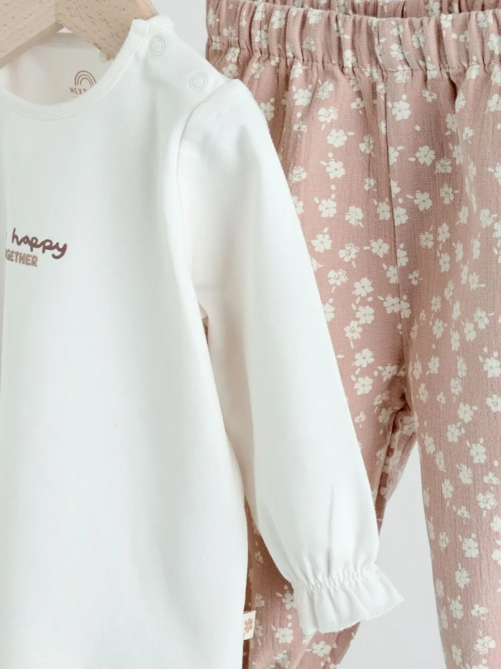 Next White/Brown Baby Long Sleeve Top and Trousers Set 2 Piece (0mths-2yrs)^ Tops|Cosy Club