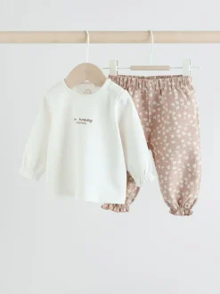 Next White/Brown Baby Long Sleeve Top and Trousers Set 2 Piece (0mths-2yrs)^ Tops|Cosy Club
