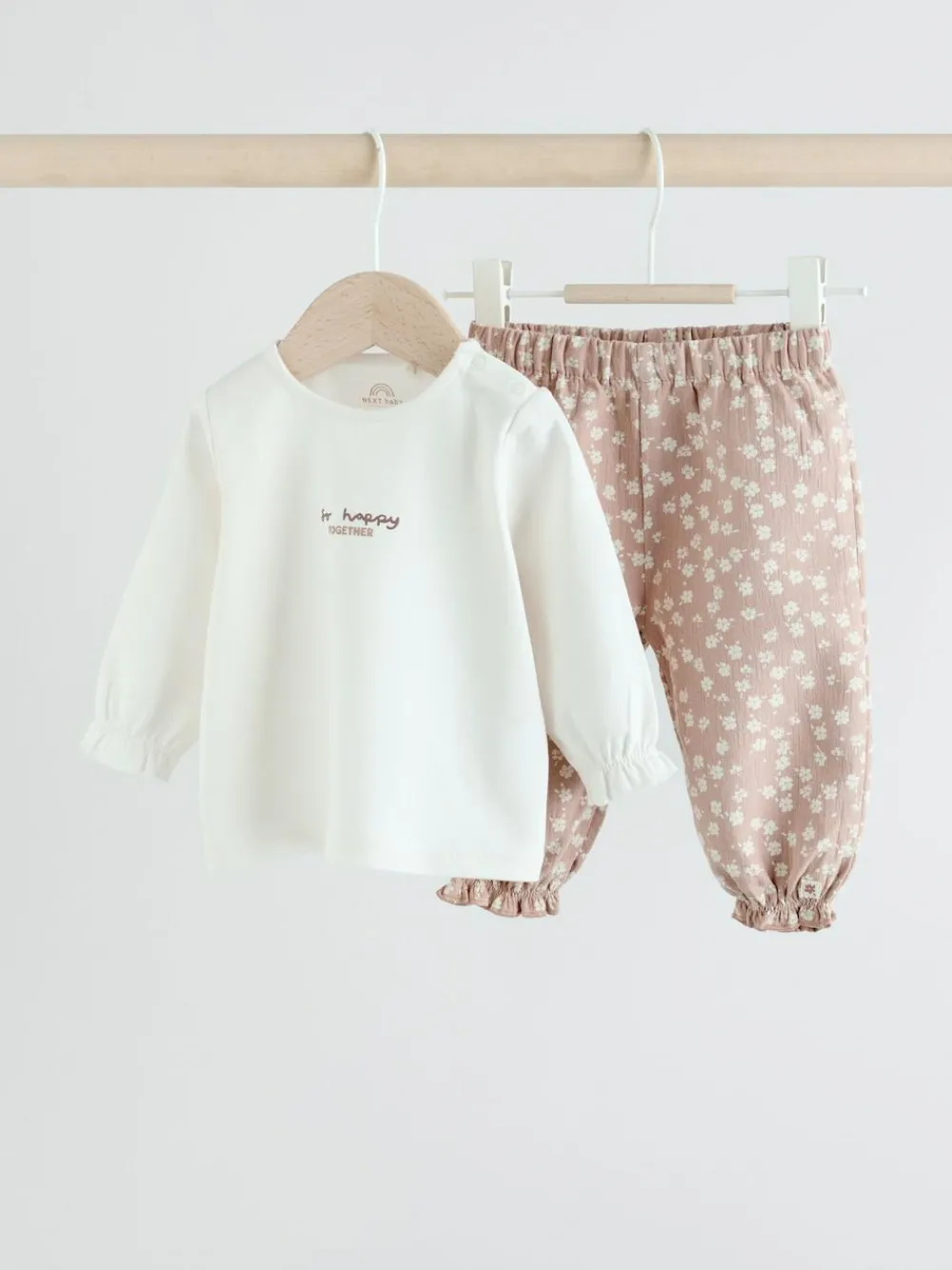Next White/Brown Baby Long Sleeve Top and Trousers Set 2 Piece (0mths-2yrs)^ Tops|Cosy Club
