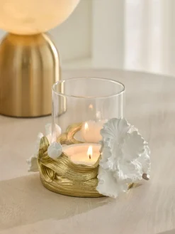 Next White/Gold Floral Tea Light Holder^ Candle Holders & Lanterns