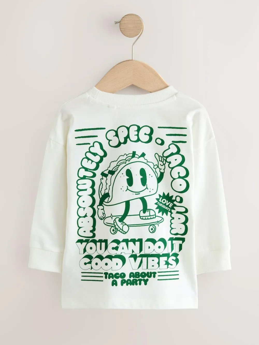 Next White/Green Taco Long Sleeve Back Print T-Shirt (3mths-8yrs)^BOY T-Shirts