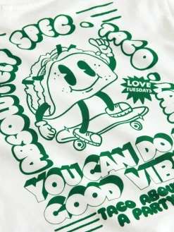 Next White/Green Taco Long Sleeve Back Print T-Shirt (3mths-8yrs)^BOY T-Shirts