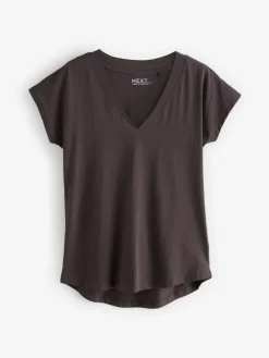 Next White/Grey/Khaki/Rust/Brown V-Neck Cap Sleeve 100% Cotton T-Shirts 5 Pack^Women Nightwear|Tops & T-Shirts