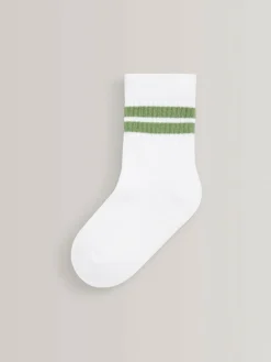 Next White/Neutrals Cushioned Footbed Cotton Rich Ribbed Tipped Socks 5 Pack