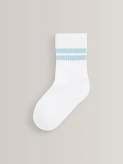 Next White/Neutrals Cushioned Footbed Cotton Rich Ribbed Tipped Socks 5 Pack