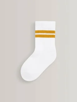 Next White/Neutrals Cushioned Footbed Cotton Rich Ribbed Tipped Socks 5 Pack