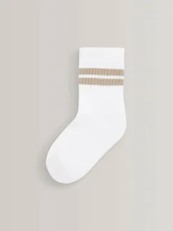 Next White/Neutrals Cushioned Footbed Cotton Rich Ribbed Tipped Socks 5 Pack